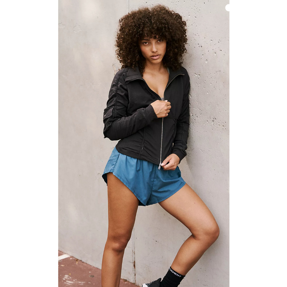 Free People Movement Women's M Foundation Jacket Zip Up Black Cotton Pocket NWT